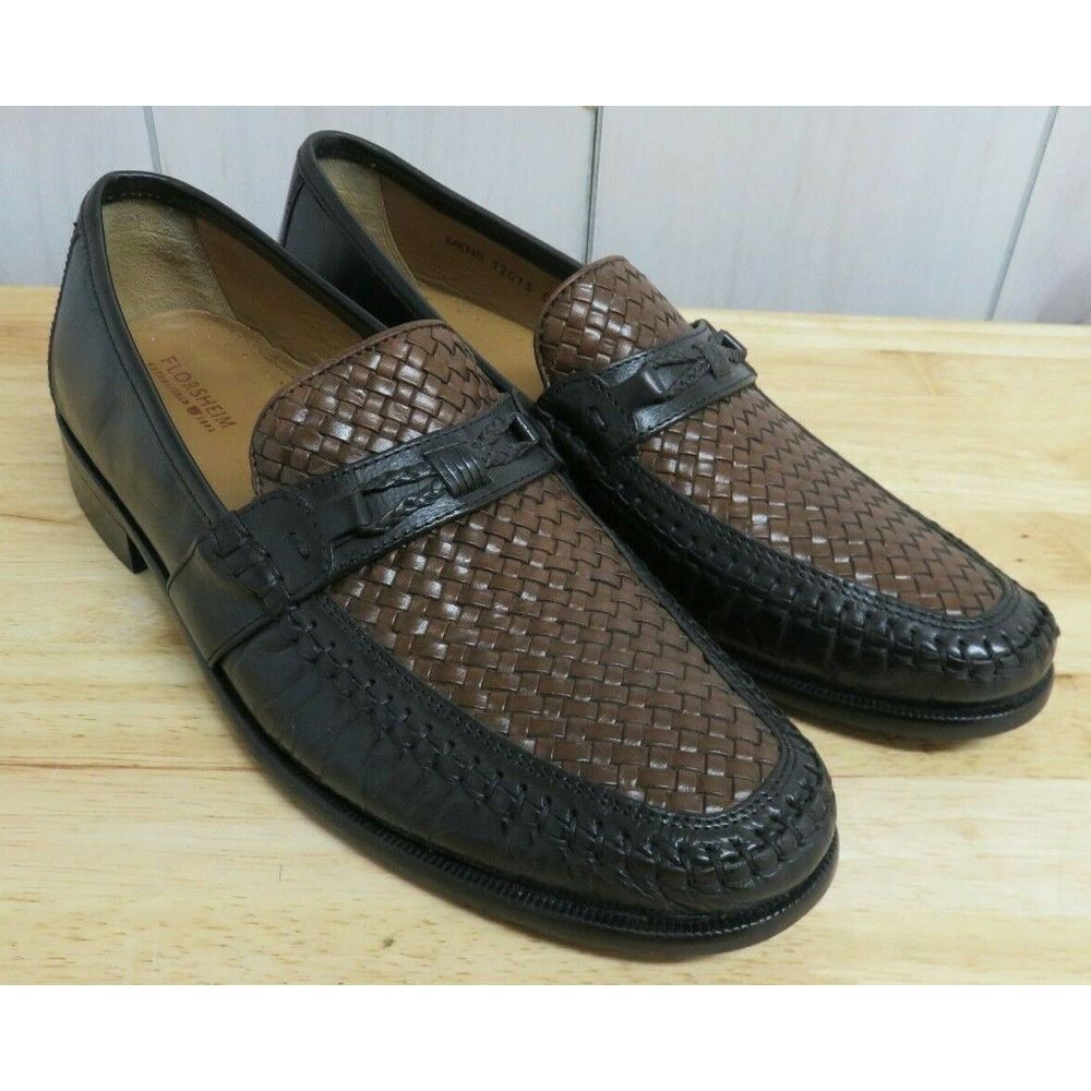 Mens Florsheim 12073 Woven Leather Dress Shoes‎ Loafers Slip On Size 9 D
